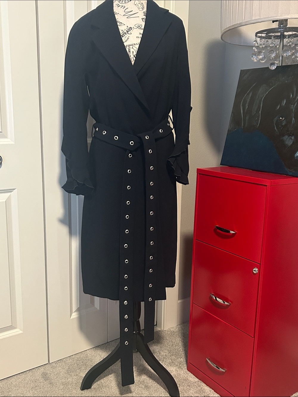 NWOT Navy Blue Zara Trench Style With Grommet Studded Belt Coat